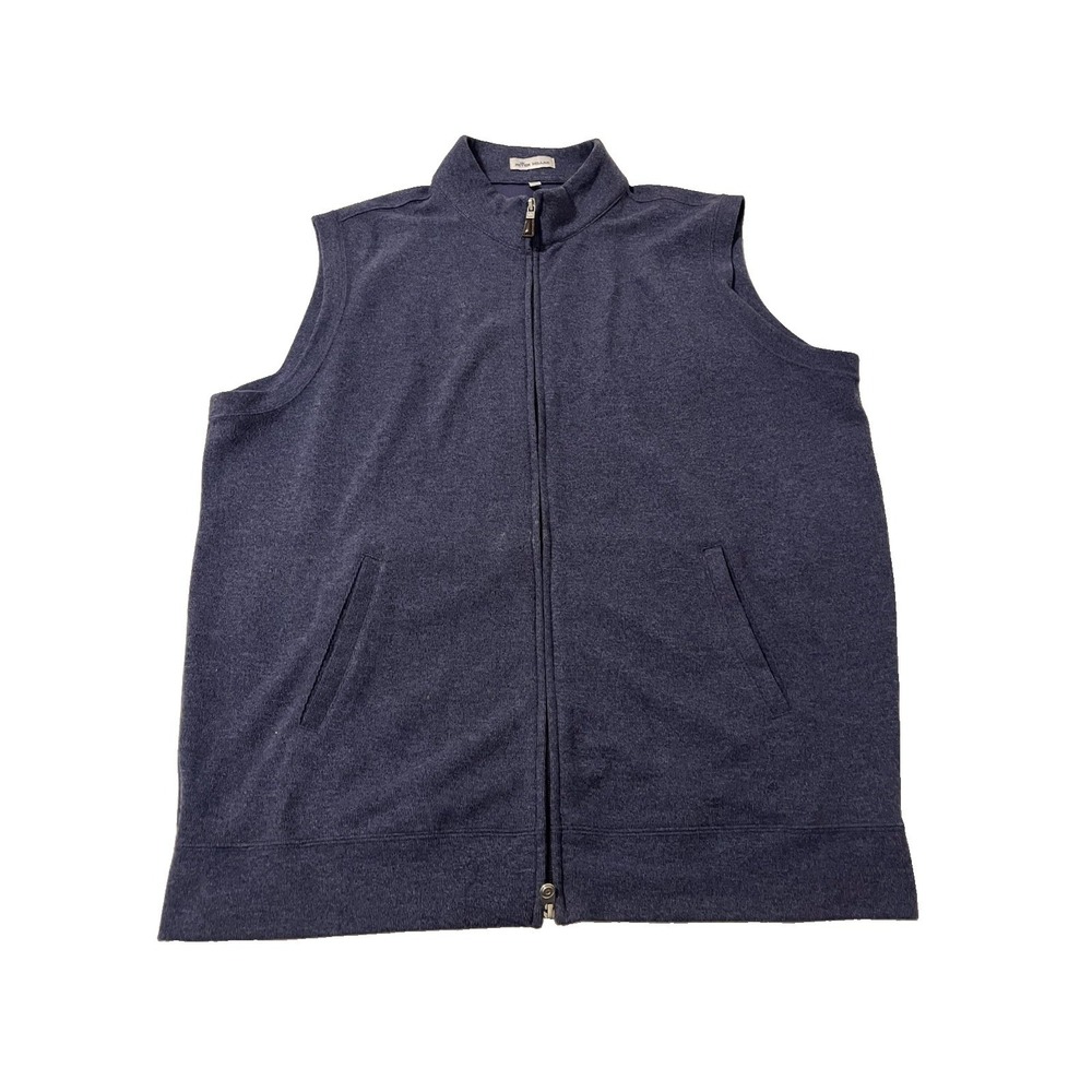 Peter Millar Vest Mens XL Blue Fleece Collared Full Zip Pockets Cotton